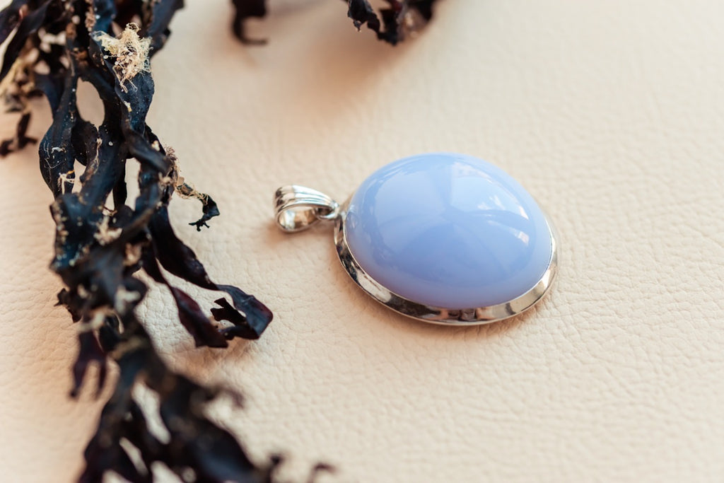Silver 925 Pendant with Natural Blue Chalcedony.