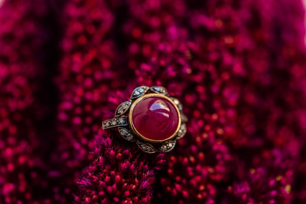 Silver and gold Ruby and Diamonds ring