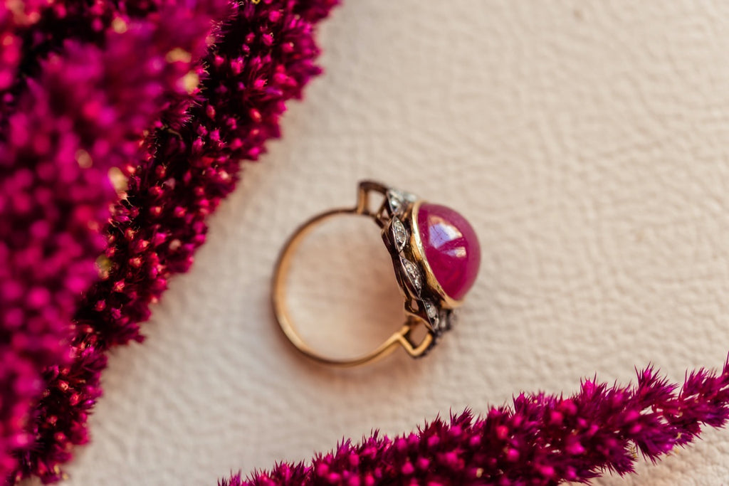 Silver and gold Ruby and Diamonds ring