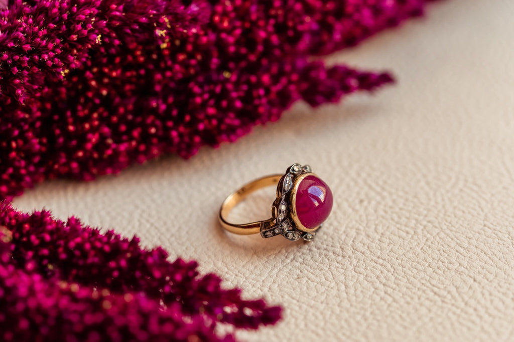 Silver and gold Ruby and Diamonds ring