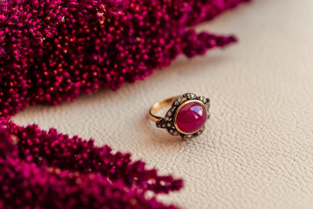 Silver and gold Ruby and Diamonds ring