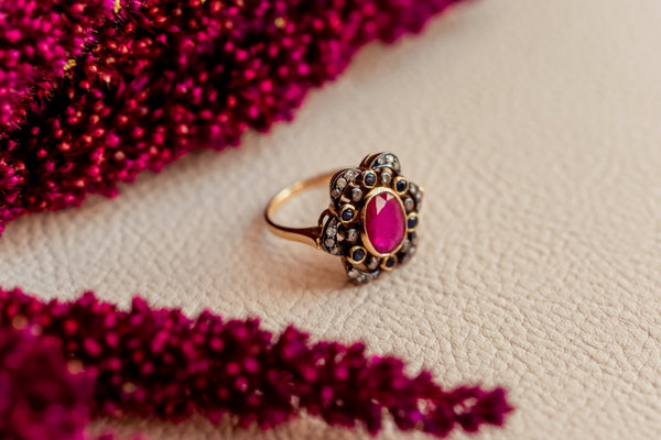Silver and gold Ruby and Diamonds ring