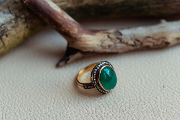 Silver and gold Emerald and Diamonds ring