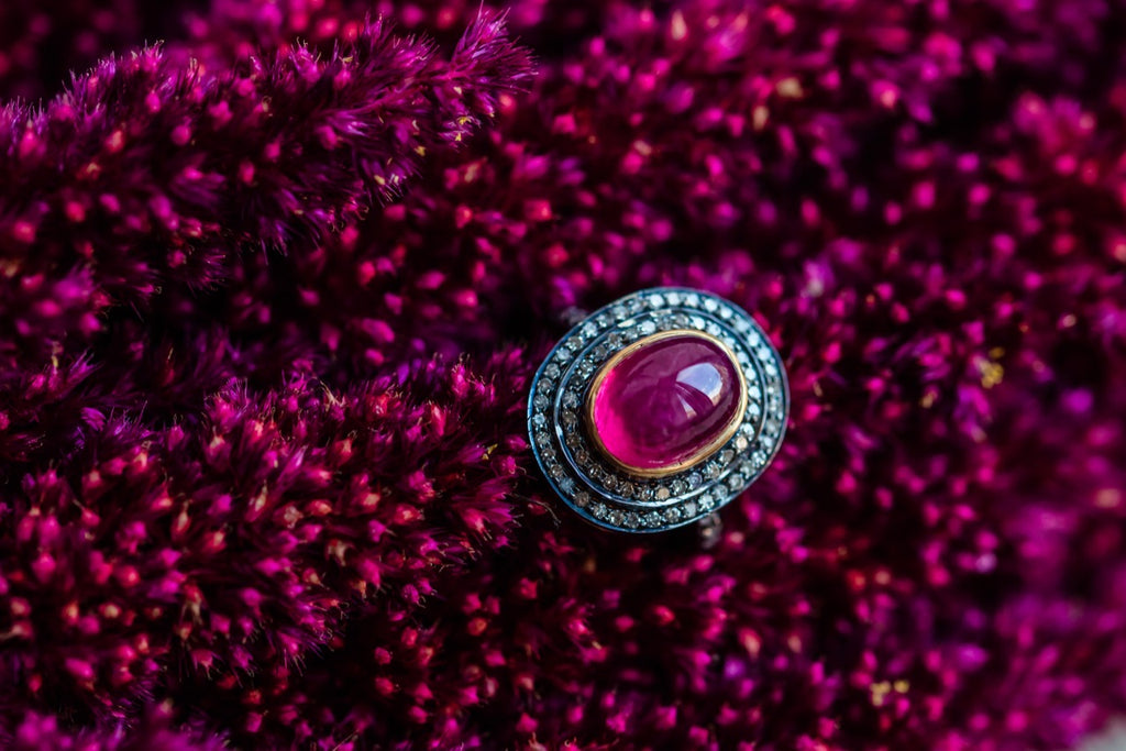 Silver and gold Ruby and Diamonds ring