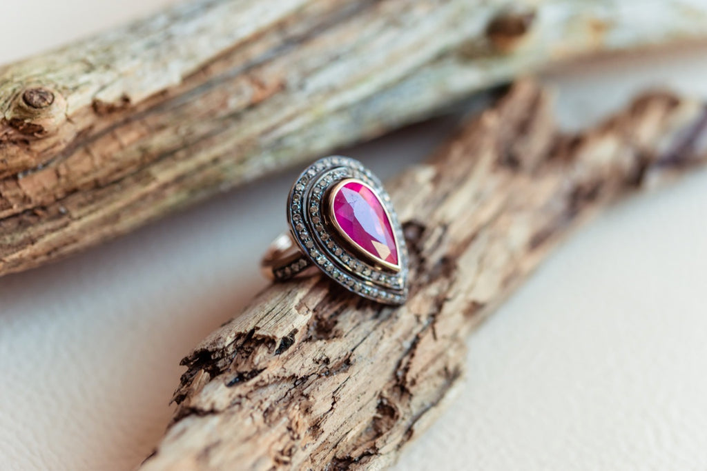 Silver and gold Ruby and Diamonds ring
