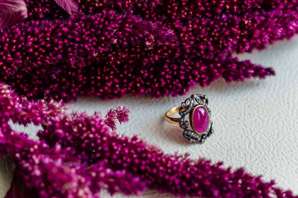 Silver and gold Ruby and Diamonds ring