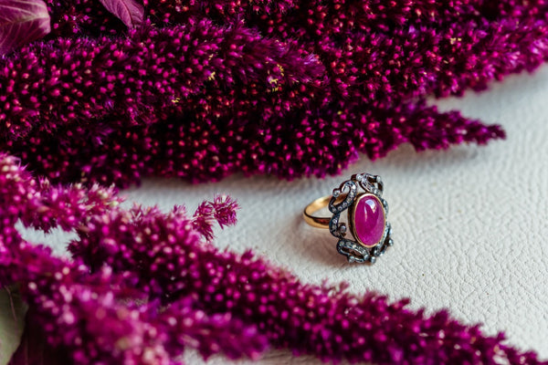 Silver and gold Ruby and Diamonds ring
