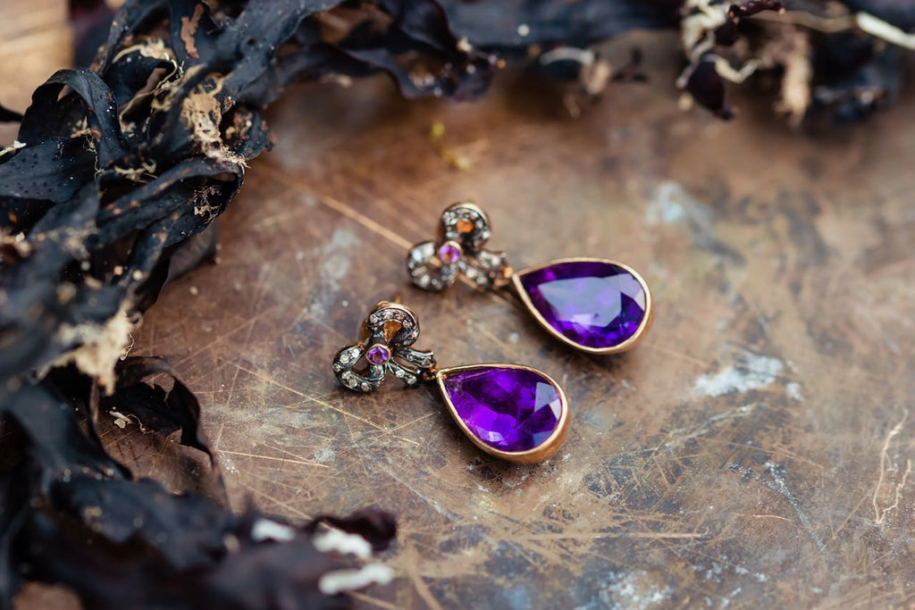 Silver and gold Amethyst and Diamonds earrings