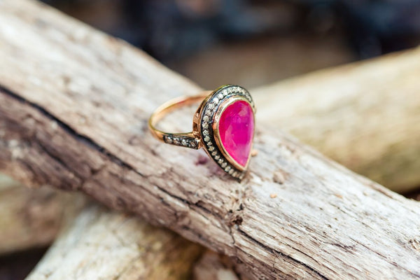 Silver and gold Ruby and Diamonds ring