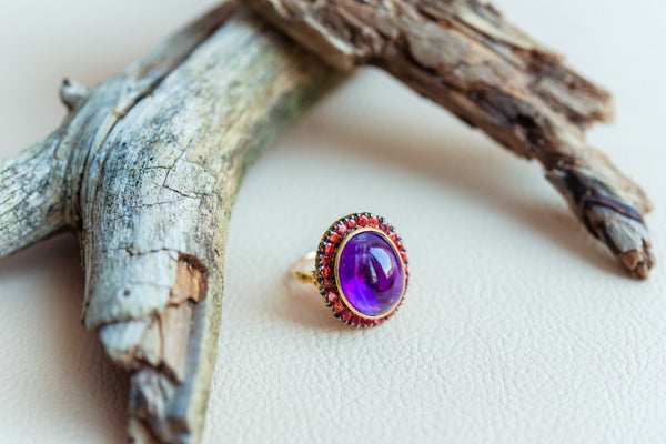 Silver and gold Ruby and orange sapphires ring