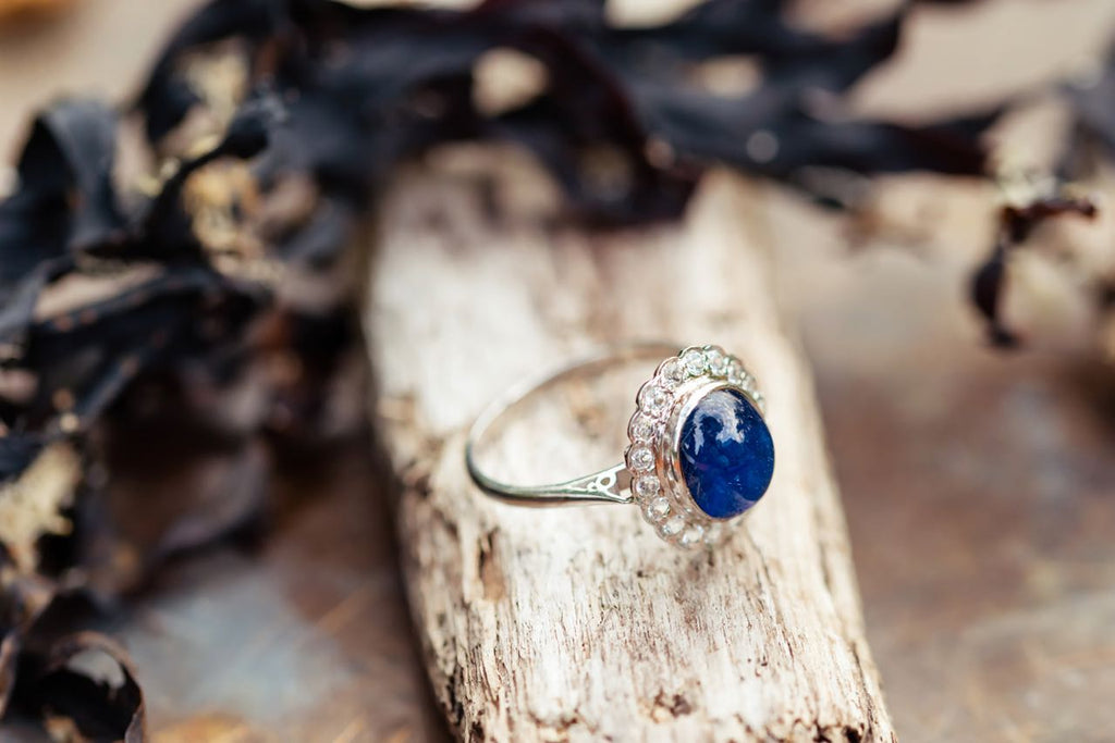 Silver sapphire and White topaz ring