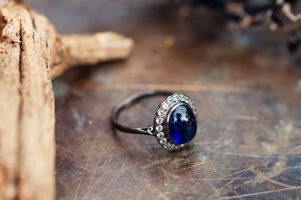 Silver Sapphire and White topaz ring